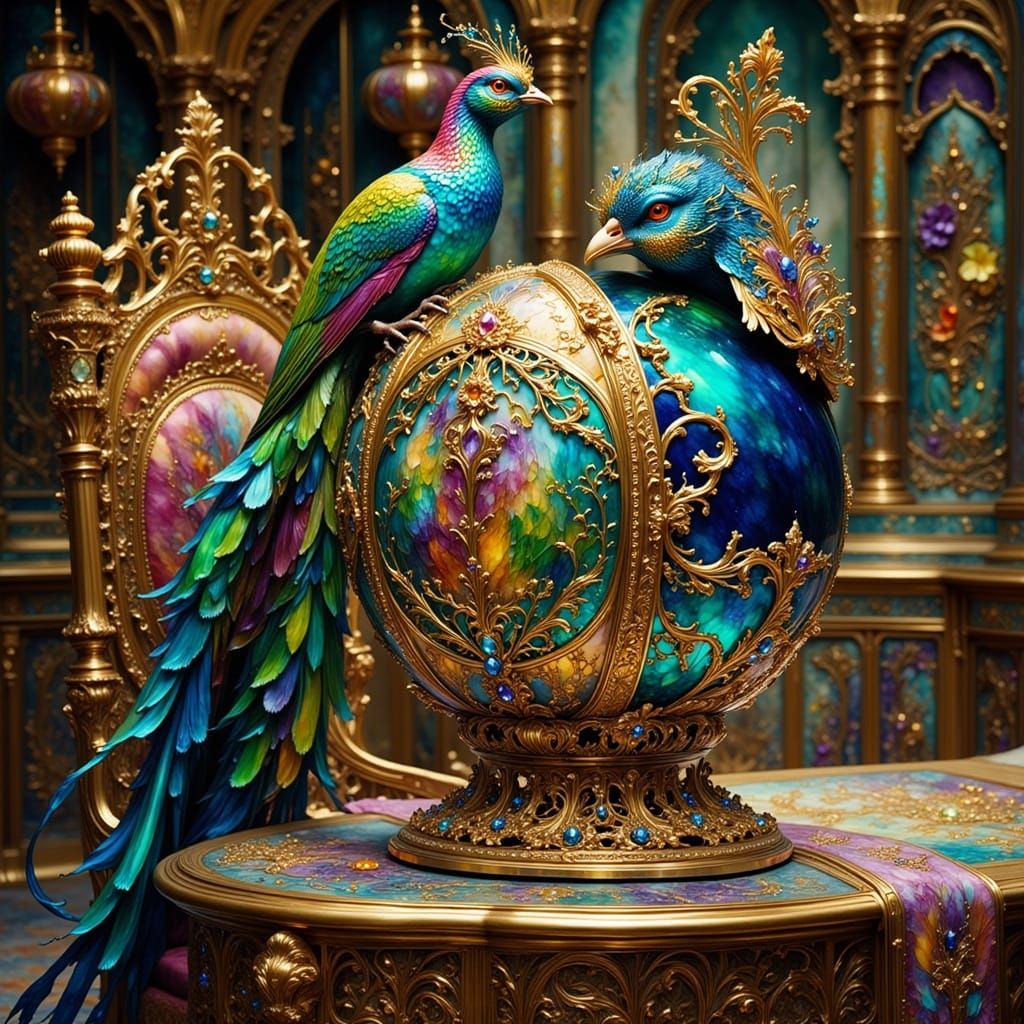 Majestic Bird Emerges from Faberge Egg in Opulent Russian Se...
