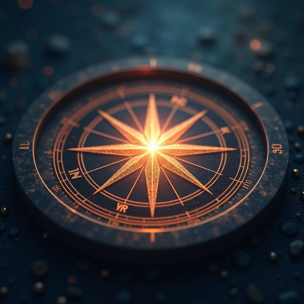 Glowing Compass Star in Ethereal Digital Art Style