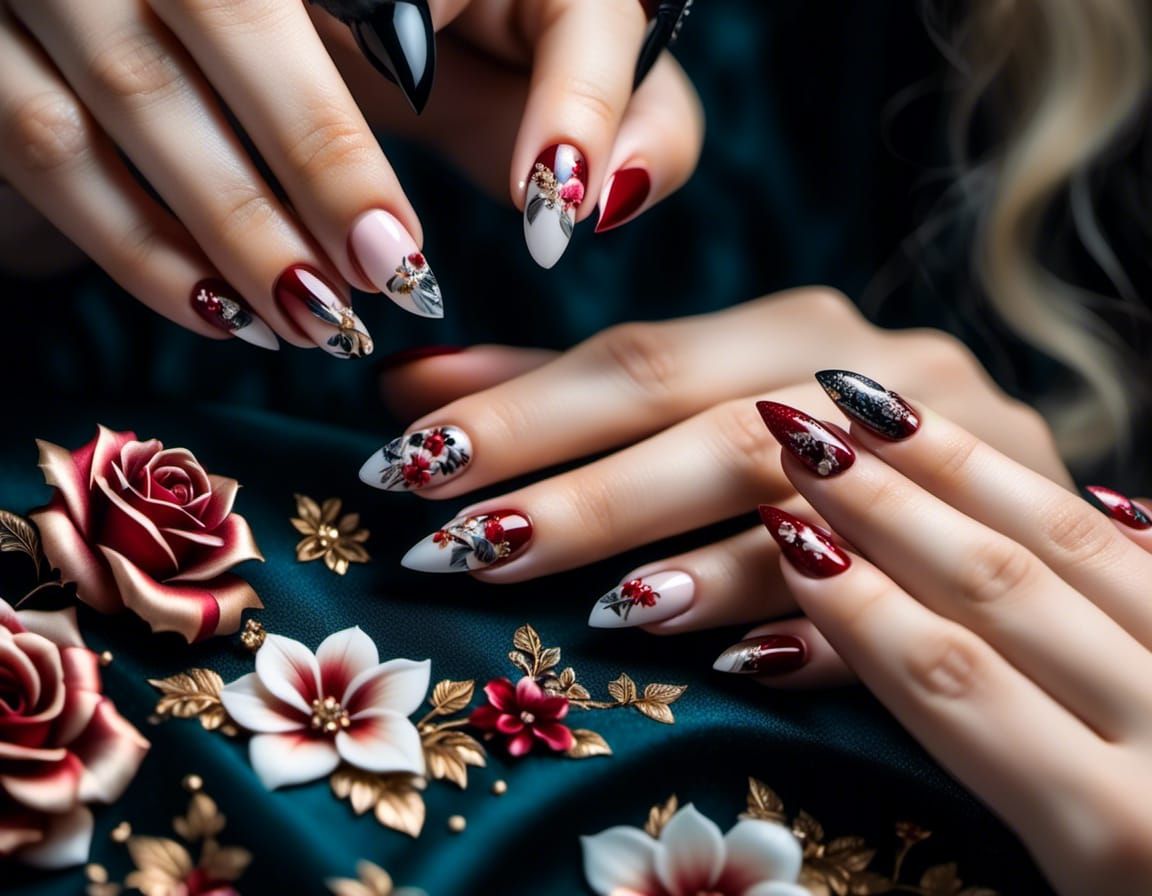 beautifully decorated acrylic nails