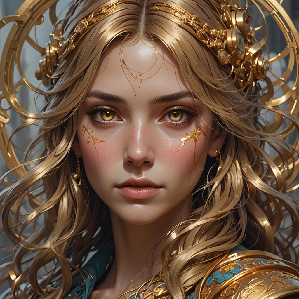 Golden Thread Woman, Hyperdetailed Portrait