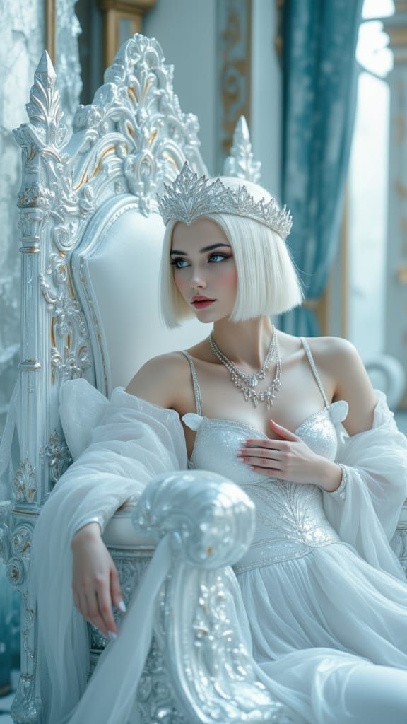 Ethereal Woman on Ice Throne, Digital Art