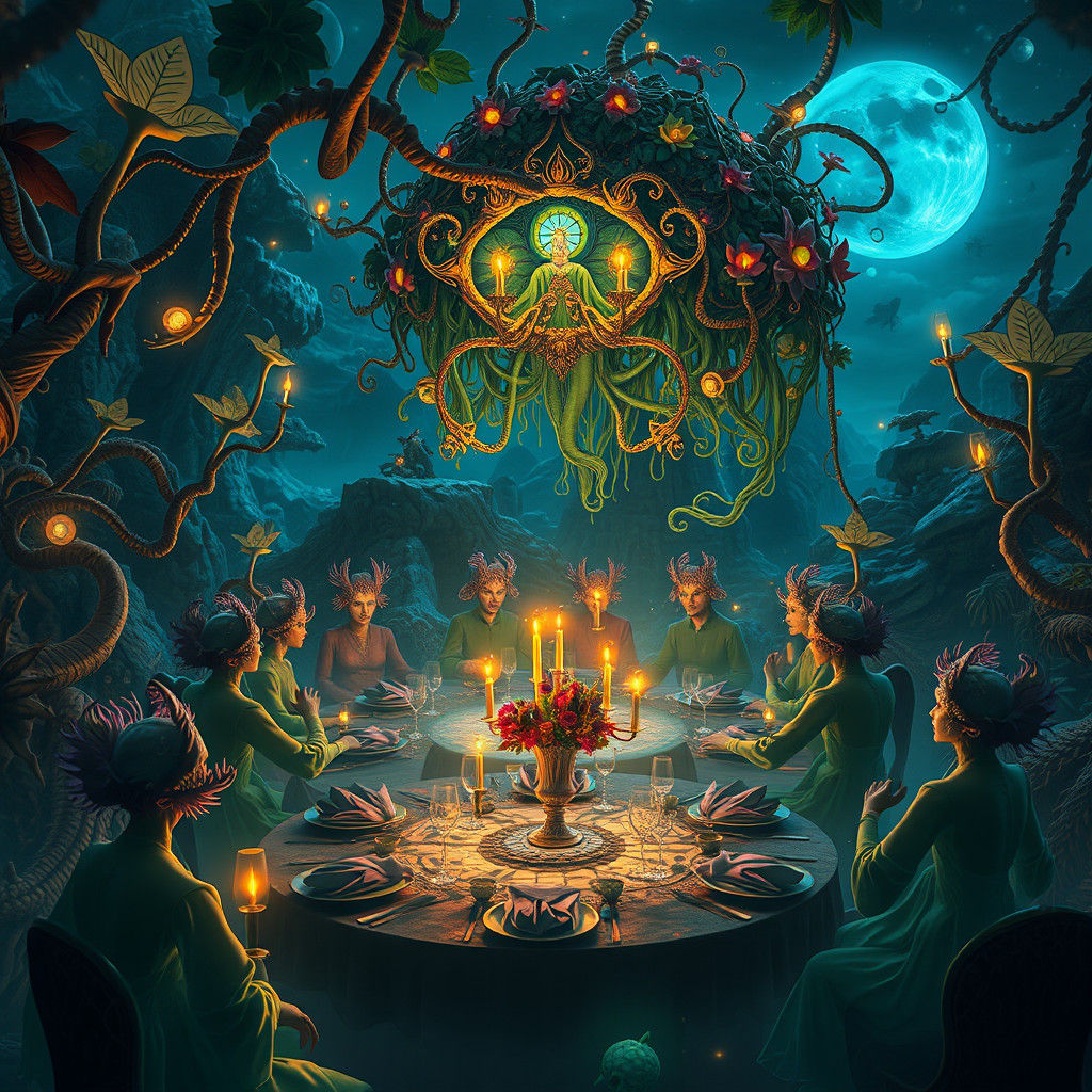 Bioluminescent Host at Surreal Art Nouveau Dinner