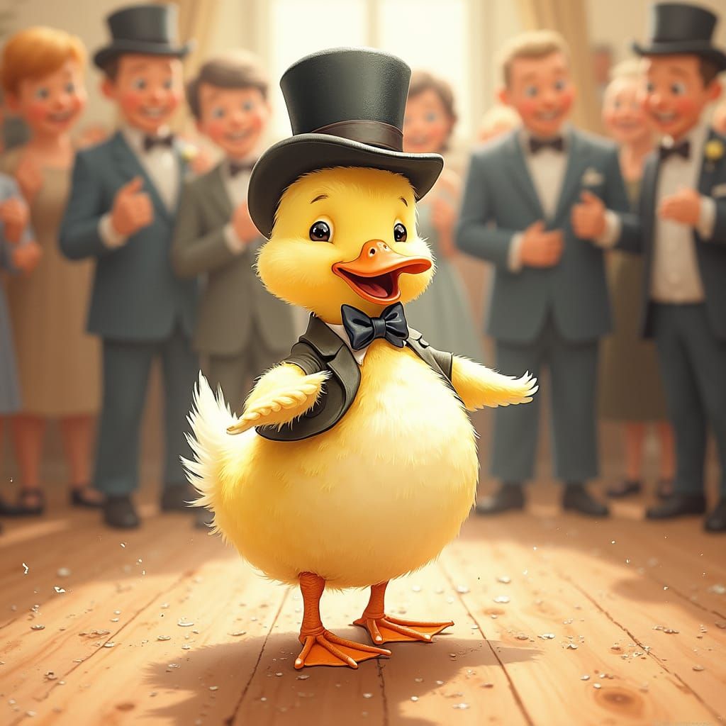 Dancing Duck Does Chicken Dance in Watercolor Style