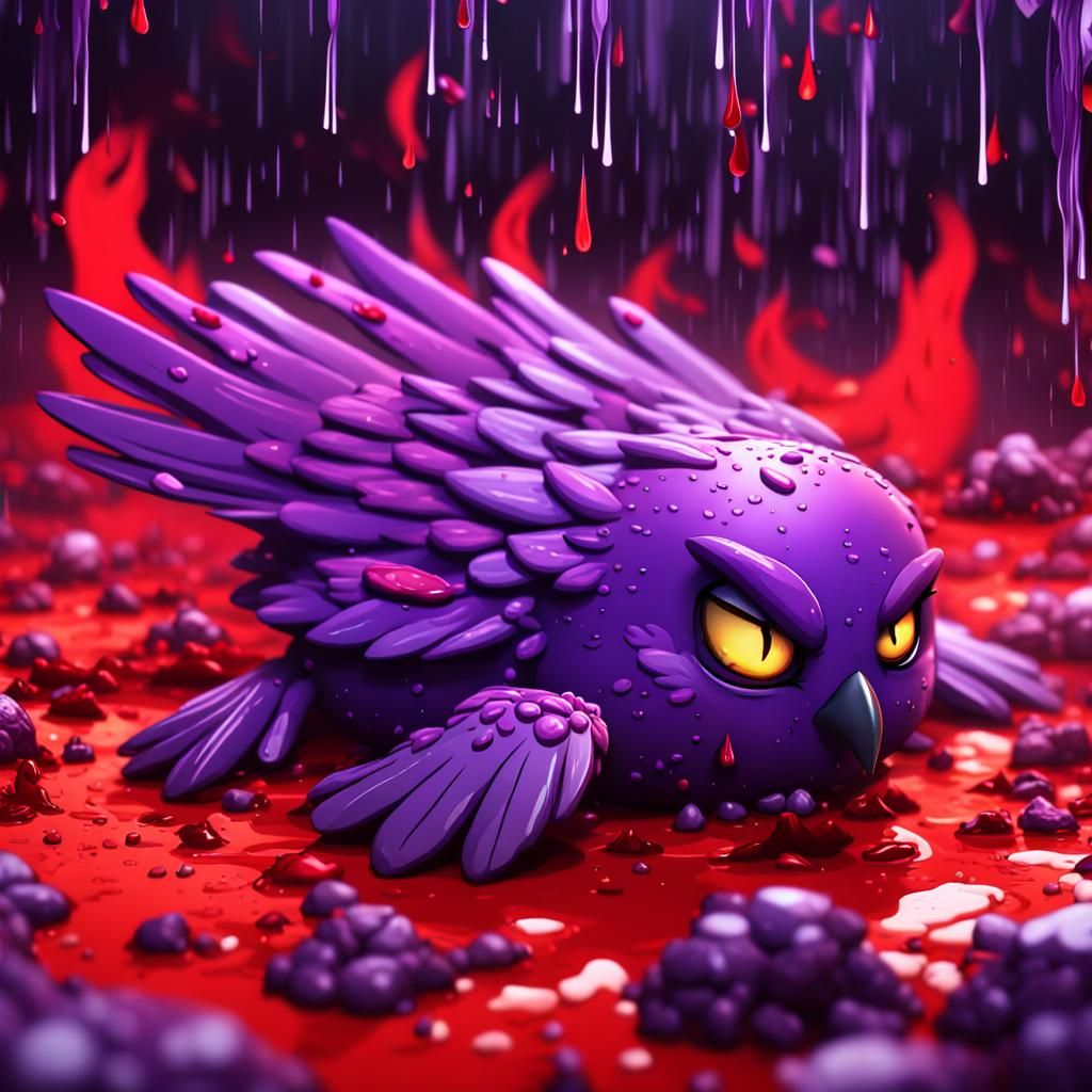 Miniature Purple Phoenix in Hellscape Pop Art