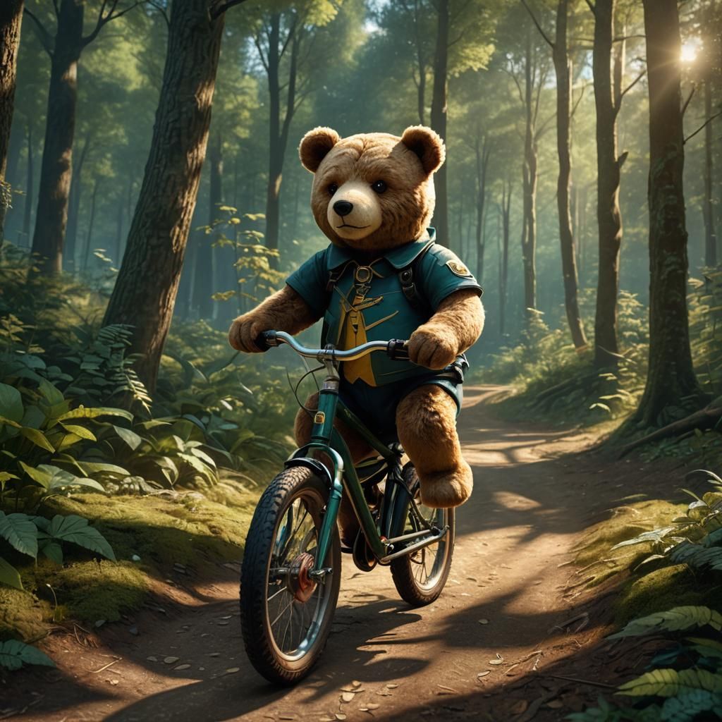 Teddy Bear Rides Bicycle: Fantasy Matte Painting