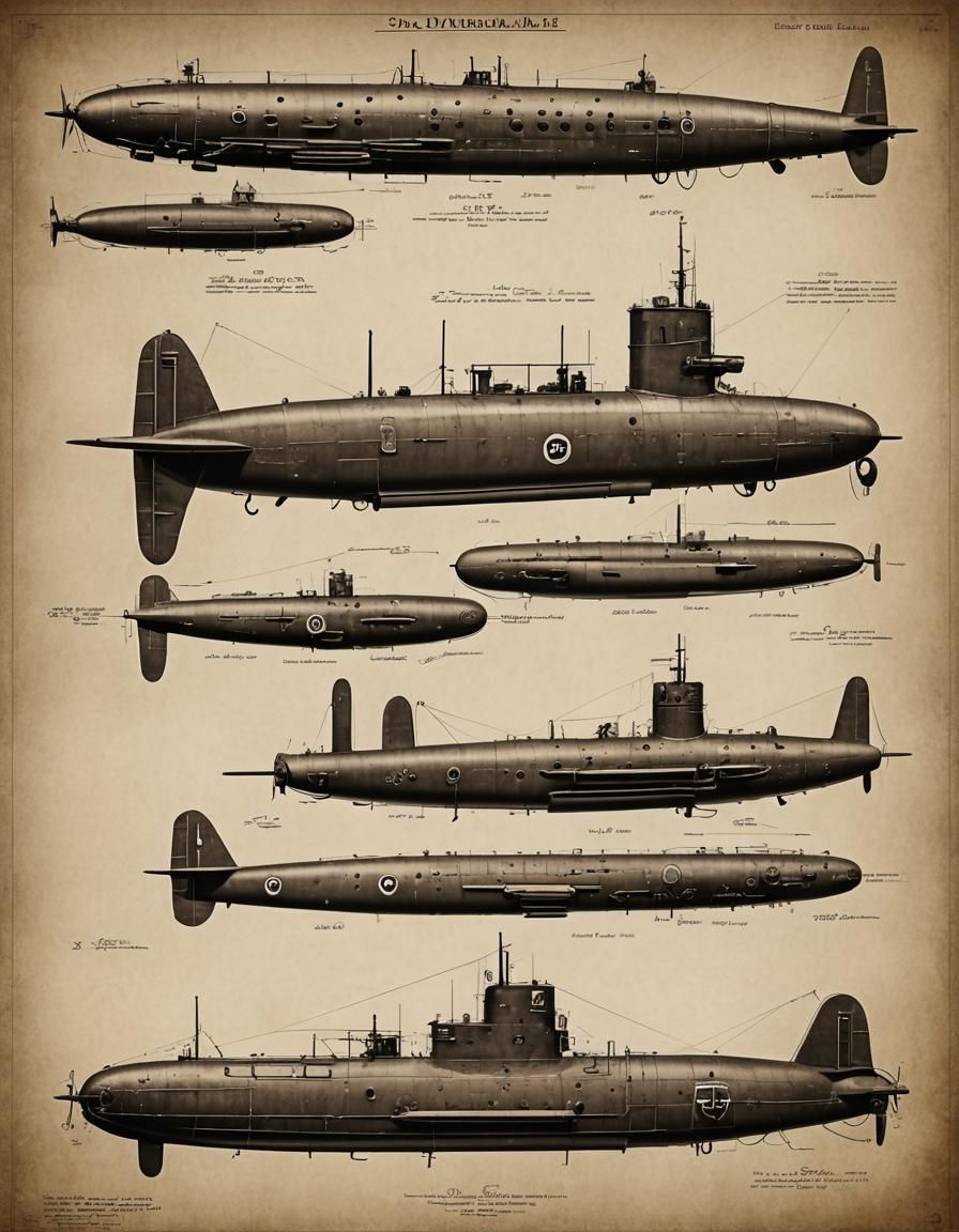 WW2 German U-Boat Schematics in Sepia