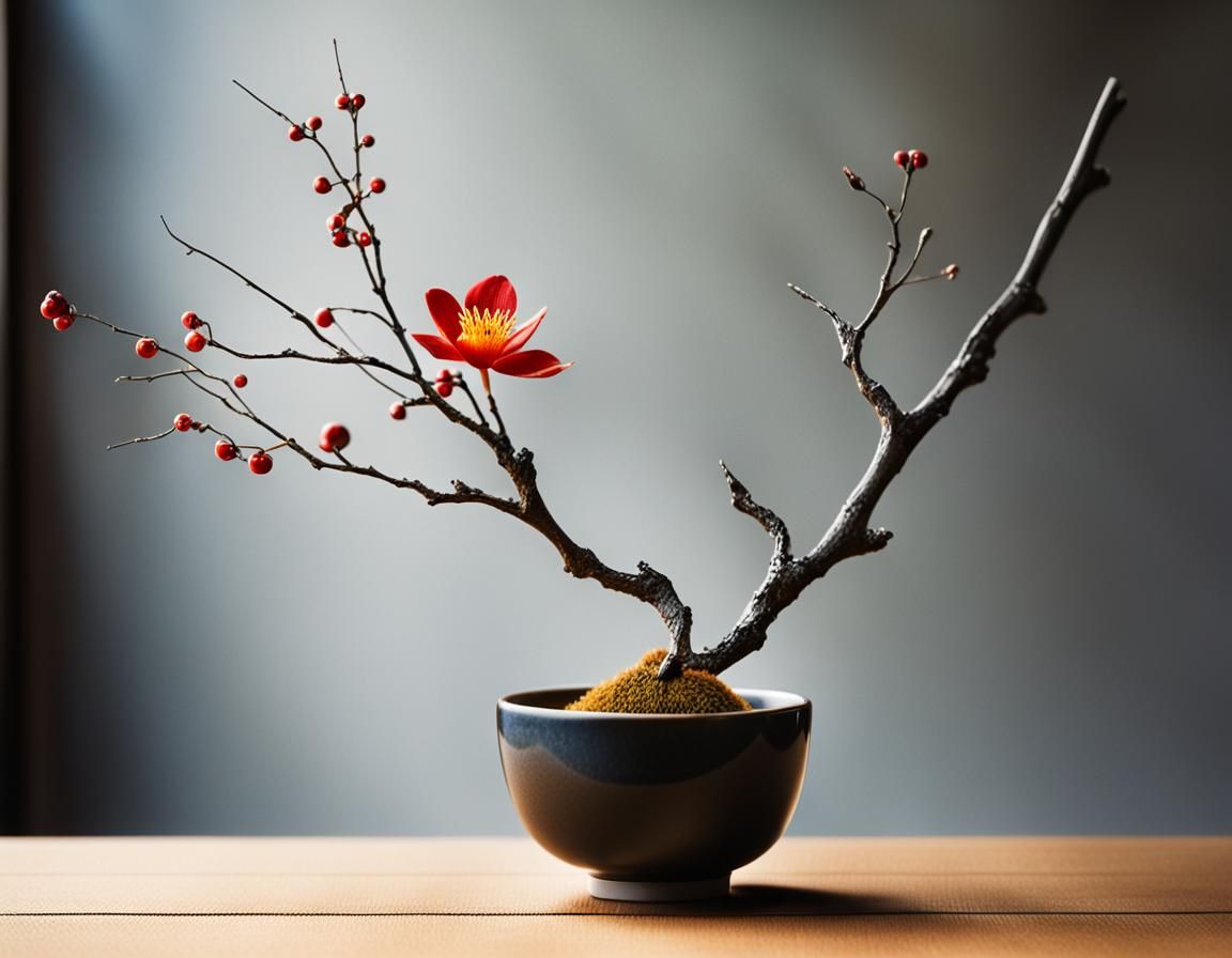 Elegant Minimalist Ikebana with Broken Cup