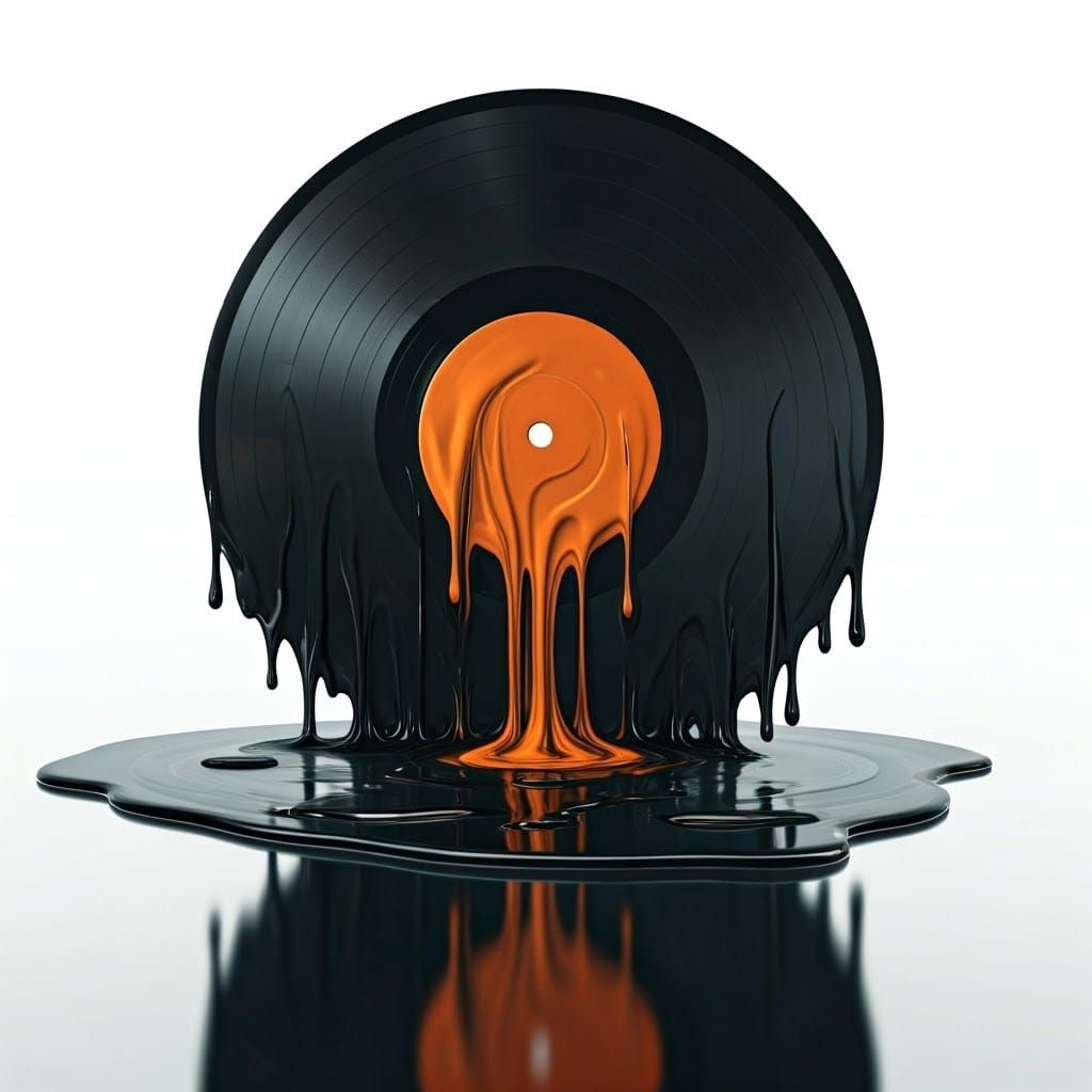 Surreal Melting Vinyl Record in Dreamlike Reflection