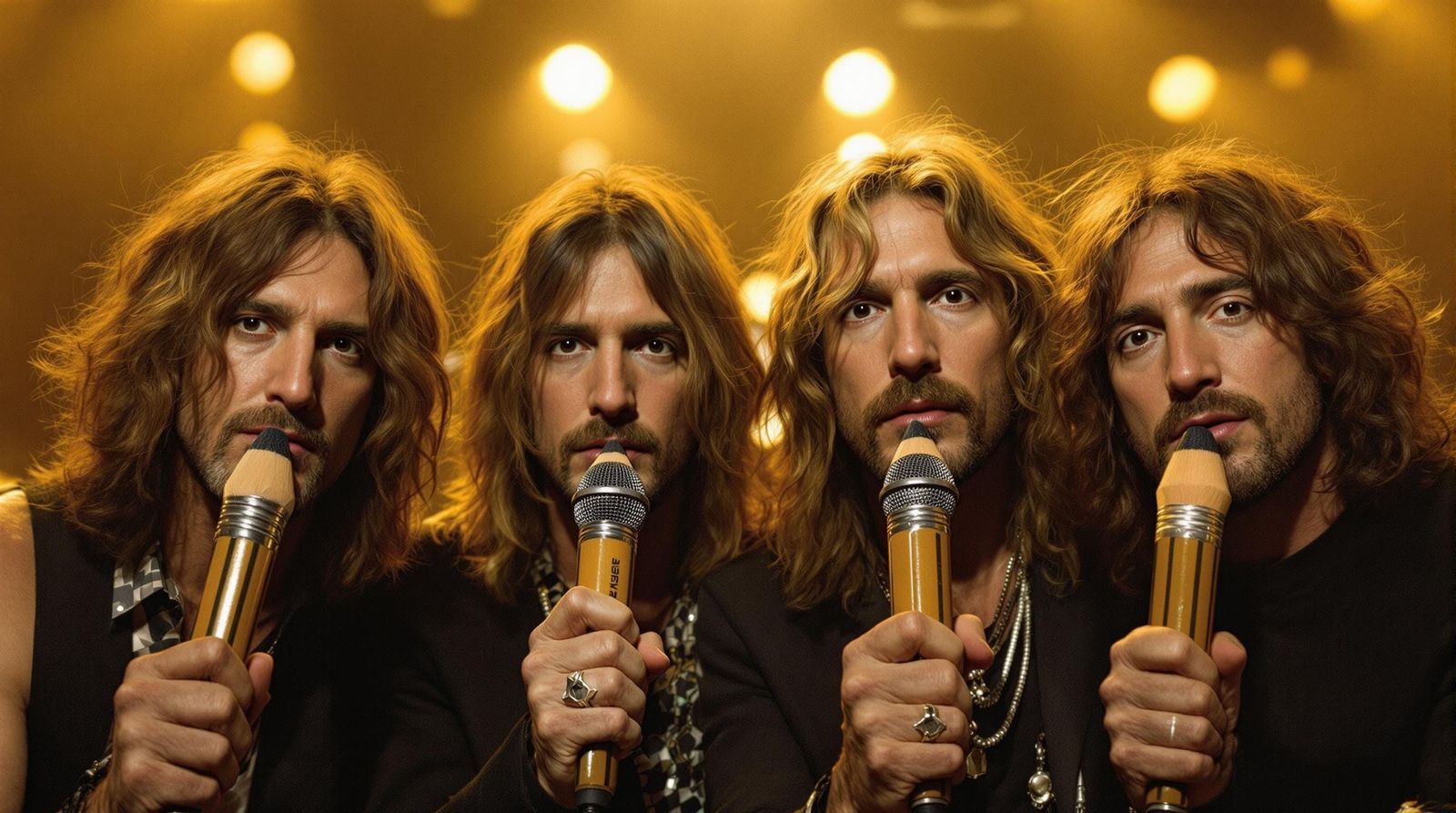 Led Zeppelin as Giant Pencil-Wielding Rock Icons in Concert