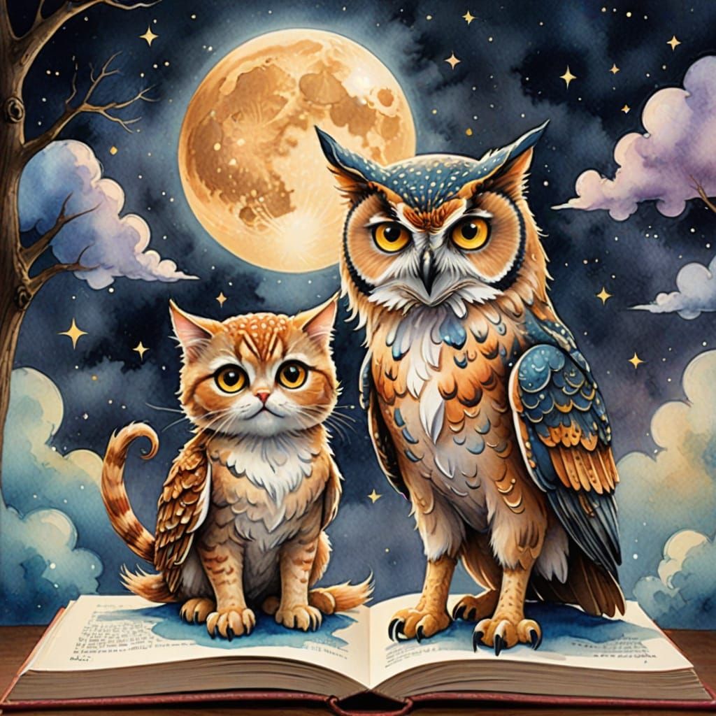 Fantasy Duo Embarks on Lunar Adventure in Whimsical Watercol...