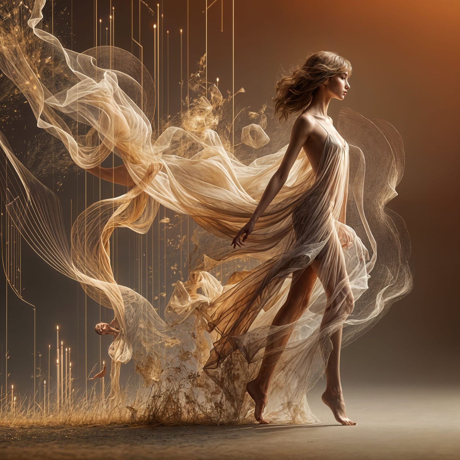 Elegant Woman in Flowing Drapery Studio Photo