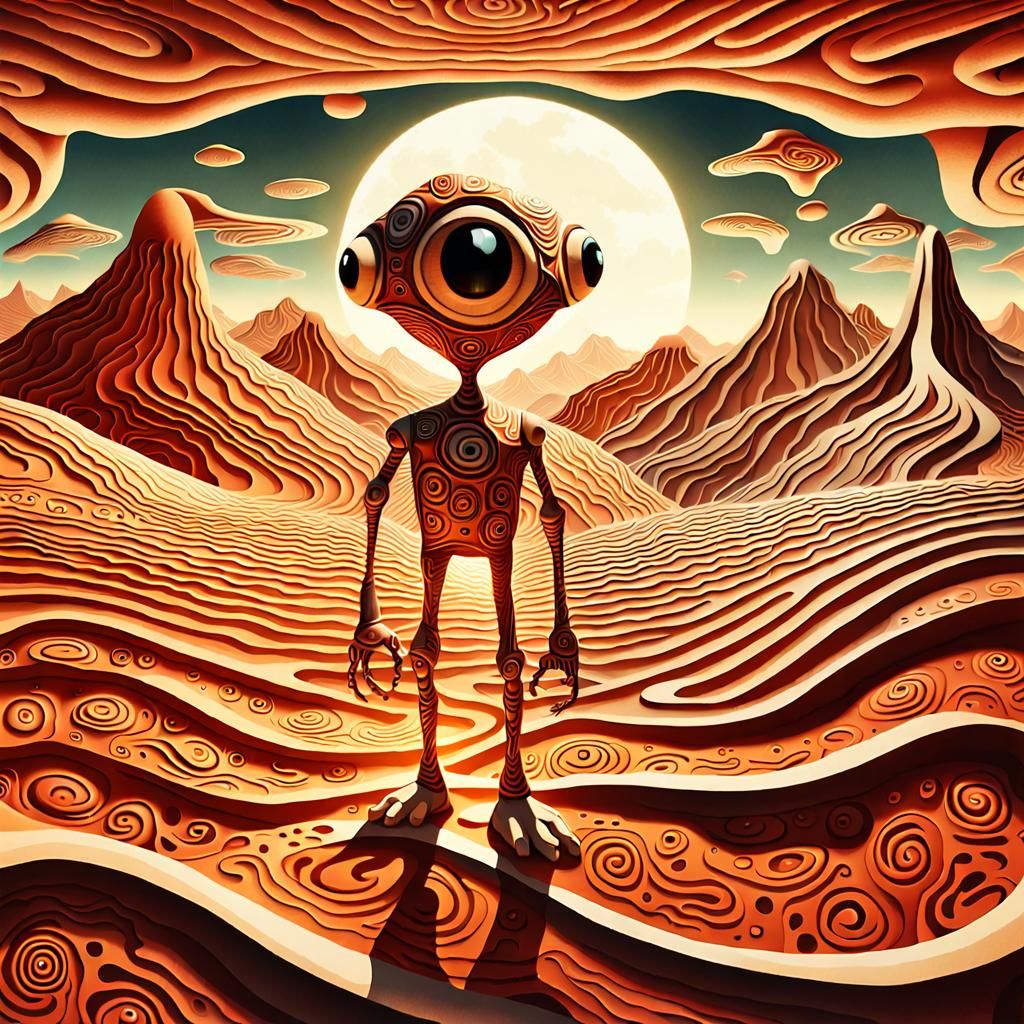 Surreal Anthropomorphic Alien in Dreamlike Landscape