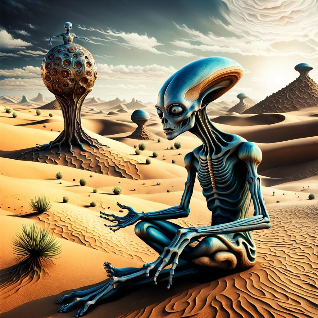 Surreal Alien on Desert Dune in Dreamscape