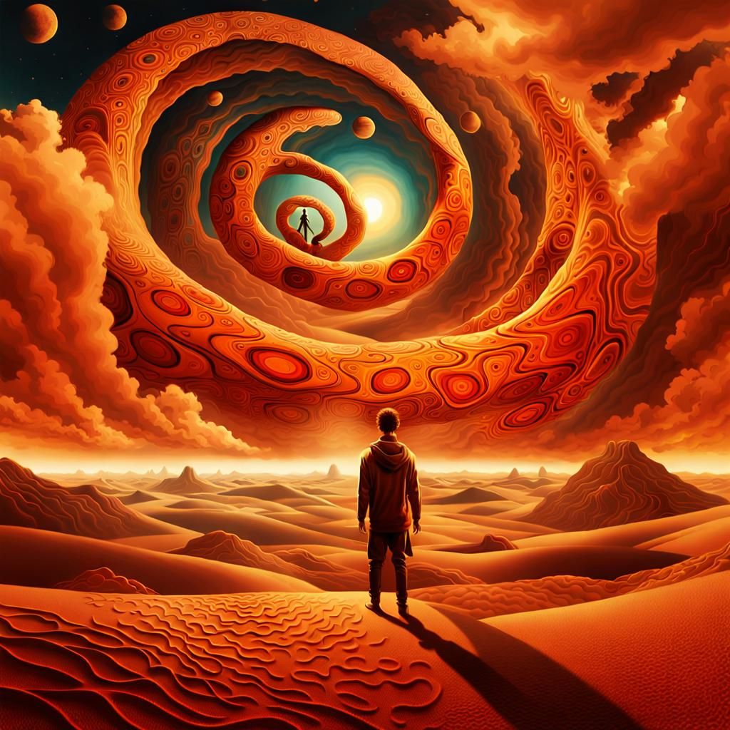 Surreal Alien Figure in Swirling Landscape