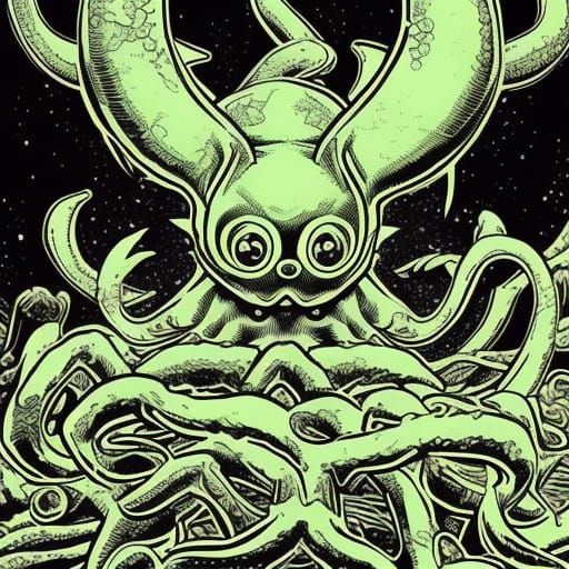 Pikachu Cthulhu Hybrid in Comic Book Art Style