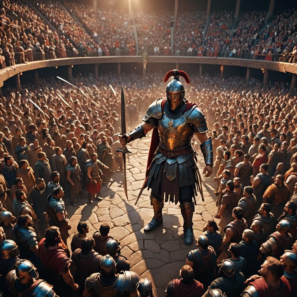 British Gladiator in Crowded Arena: Hyperrealistic Concept A...