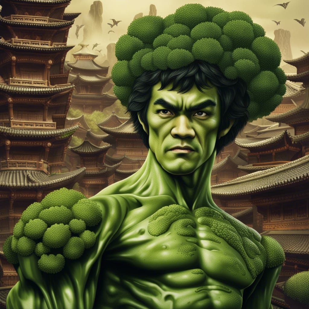 Broccoli Bruce Lee: Detailed Digital Art