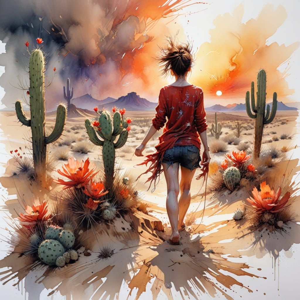 Desert Twilight Silhouette: Watercolour and Light