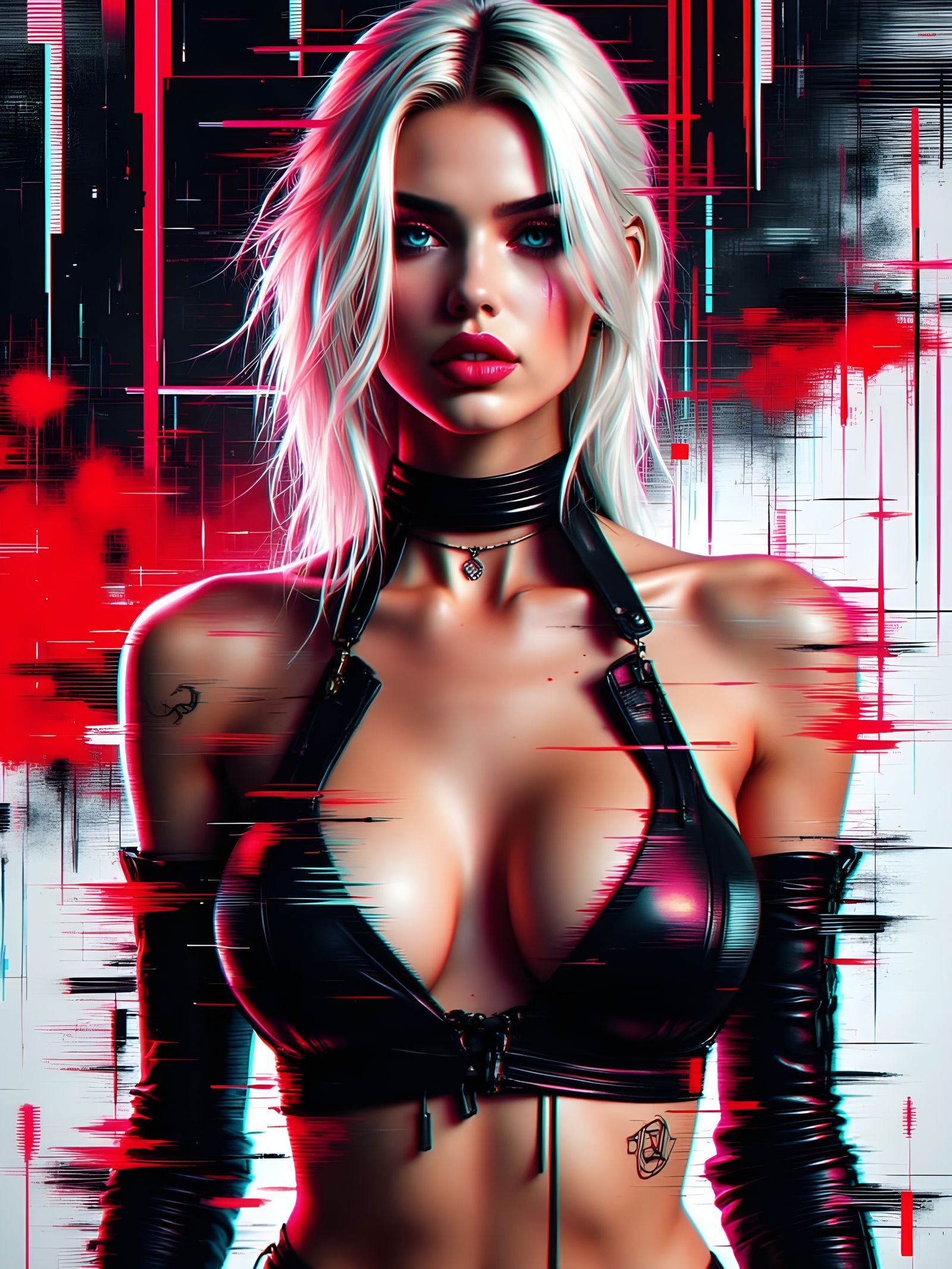 Dark Glitch Art of a Confident Athletic Woman