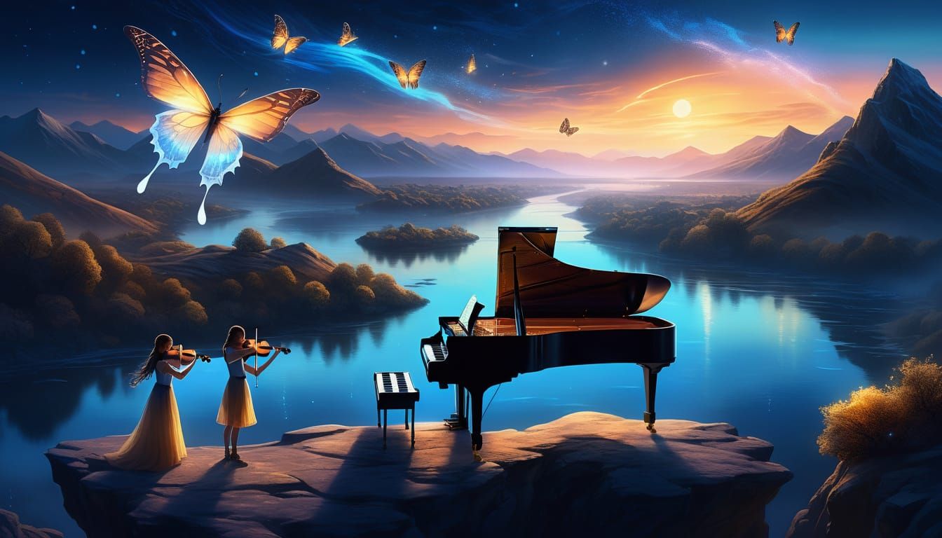 Magical Concert at Twilight: Musician Plays Glowing Piano on...