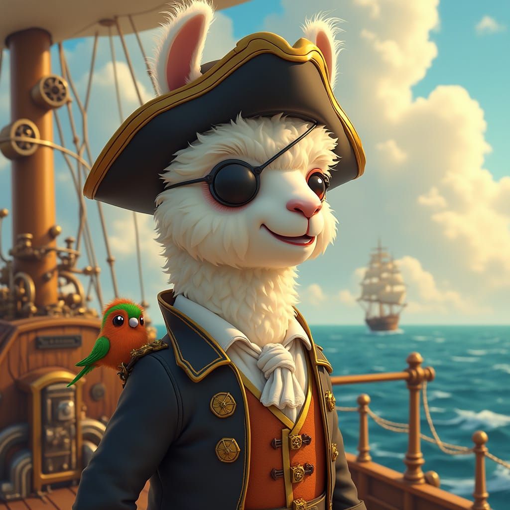 Steampunk Alpaca Pirate in Golden Light