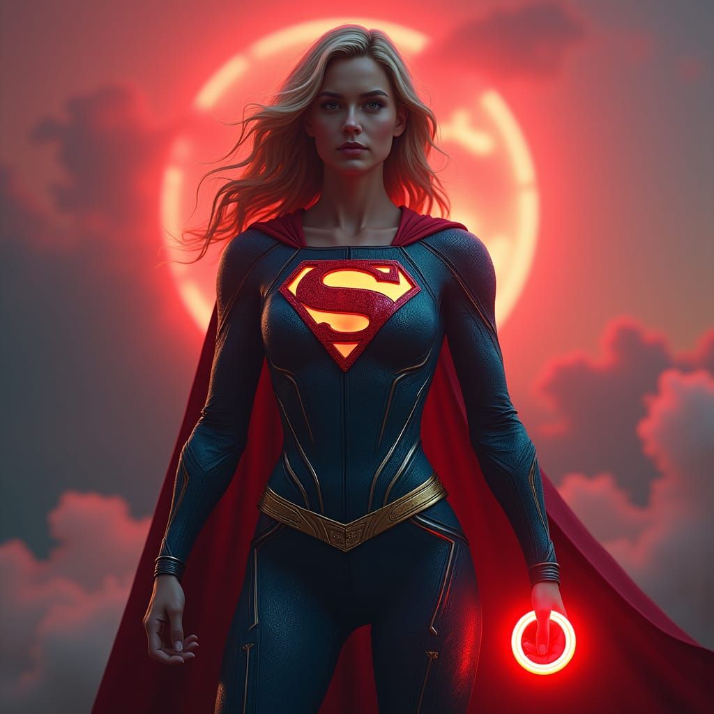 Red Lantern Supergirl in a Matte Painting Style