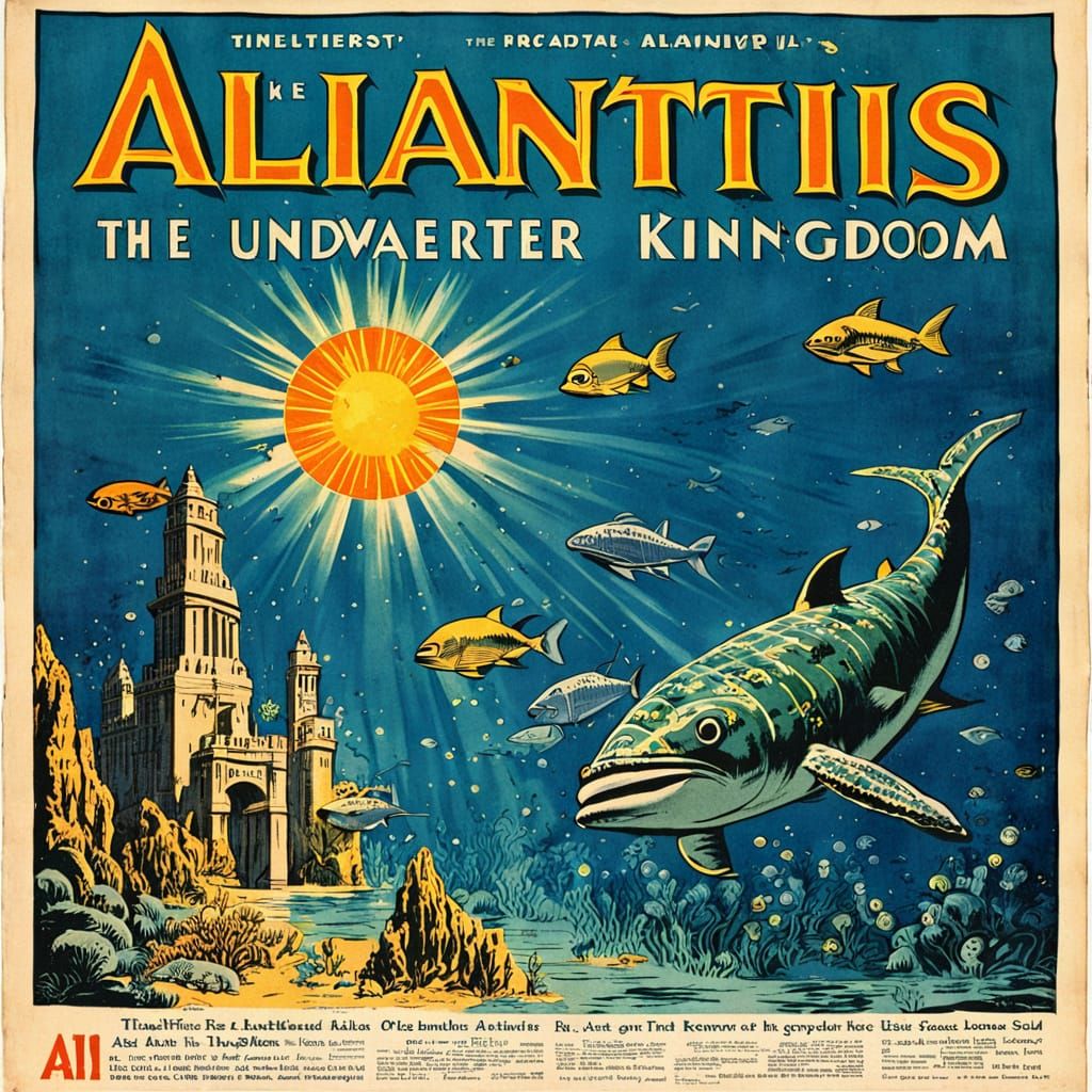 Vintage Comic Book Style Atlantis Underwater Kingdom Adverti...