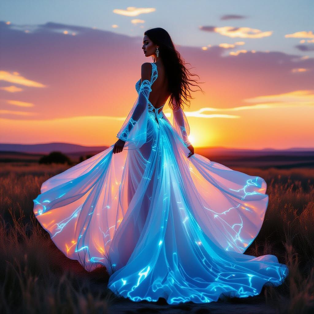 Luminous Fashion: Flowing Dress at Sunset