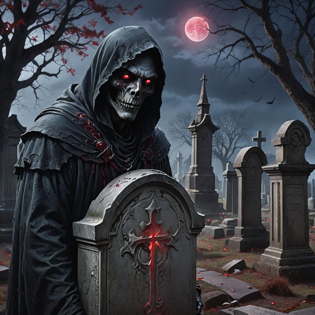 Dark Figure in Graveyard, Fantasy Concept Art