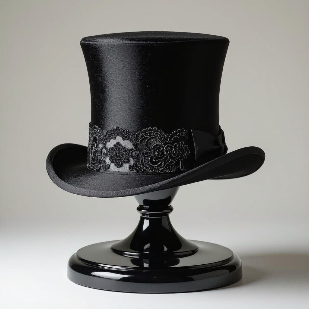 Elegant Black Silk Top Hat with Lace Band