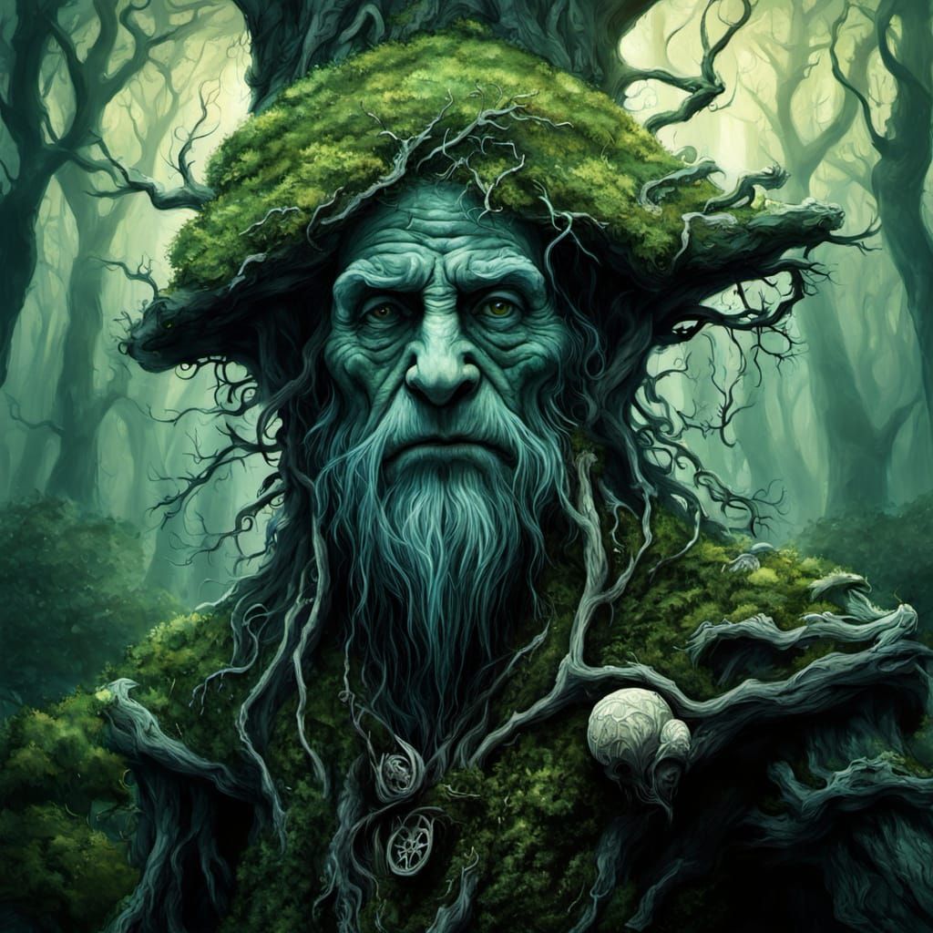 Wise Treant Offers Guidance in Dark Fantasy Art