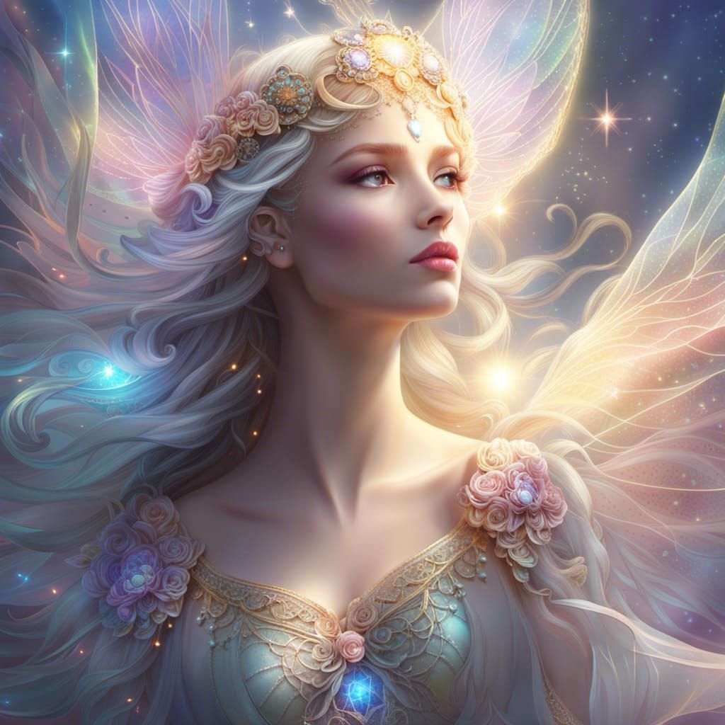 Ethereal Fantasy Scene with Iridescent Mist