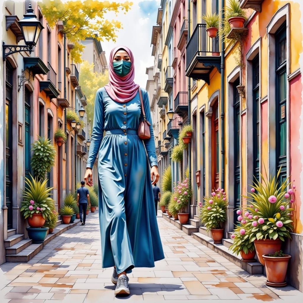 Modest Hijabi Girl in Cozy Urban Oasis