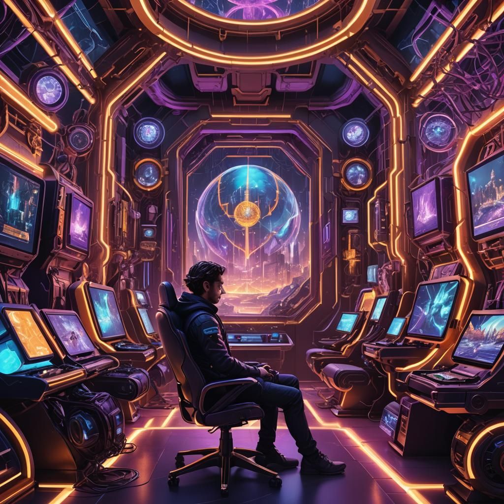 Futuristic Gamer Immersed in Fantasy World