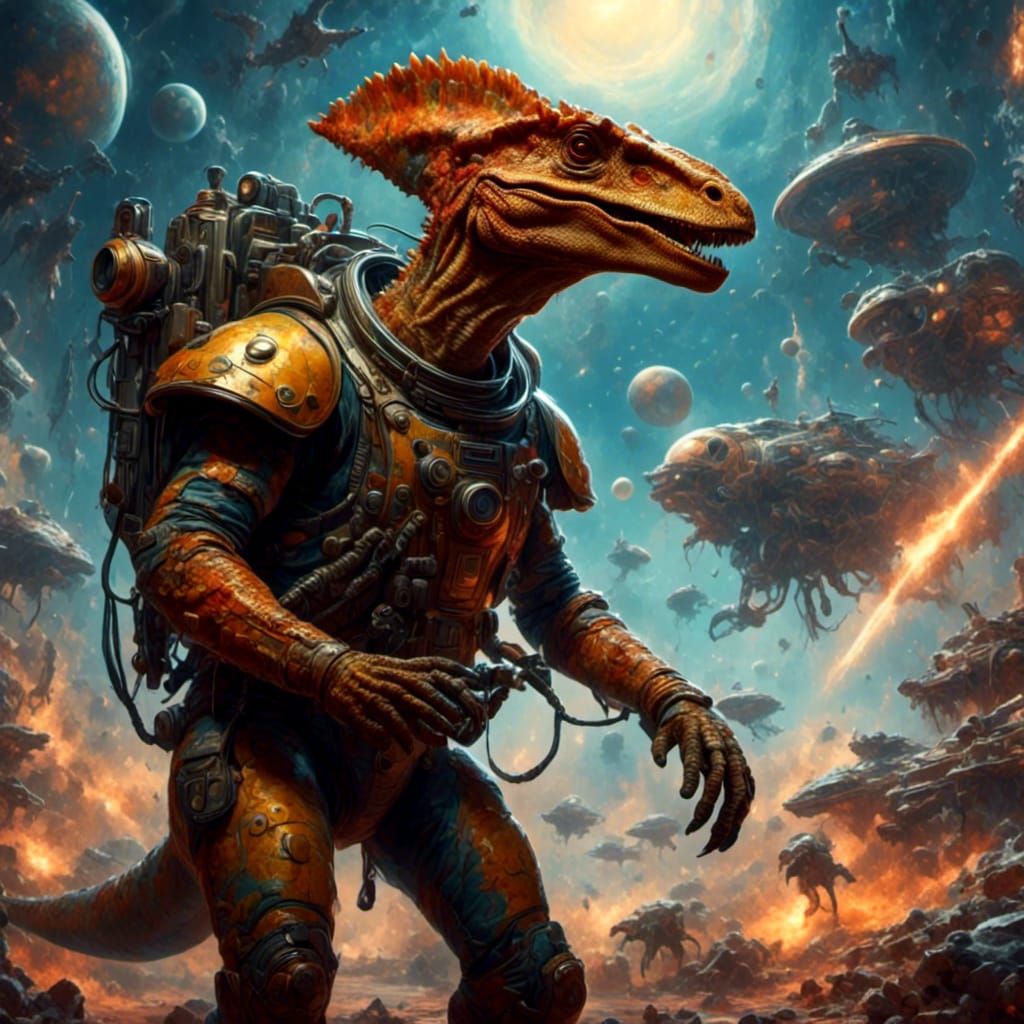 Science Fiction Parasaurolophus Warrior in Space