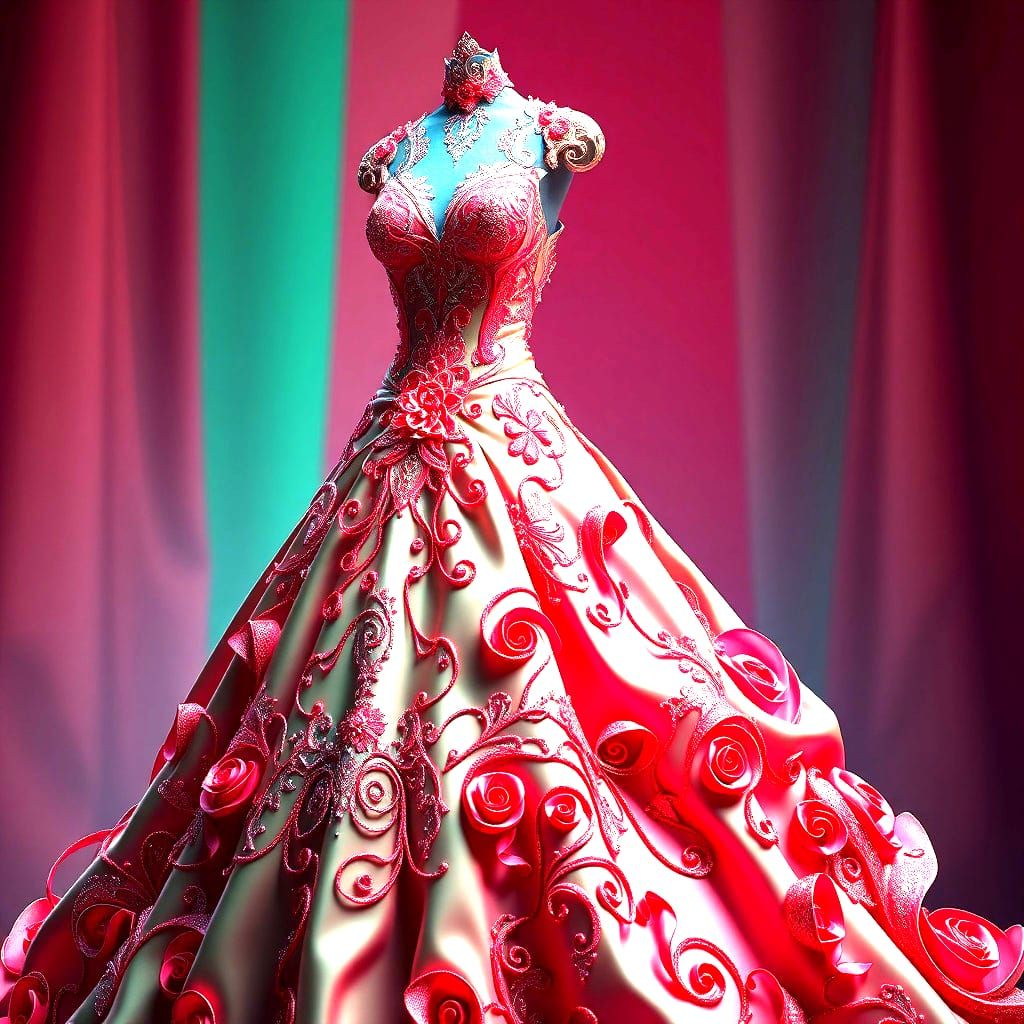 Futuristic Strawberry Green Wedding Dress with Glitter