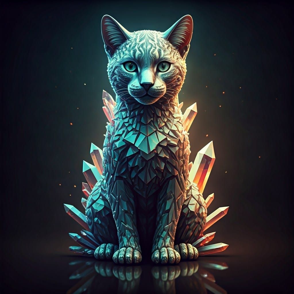 Crystalline Cat Sculpture in Hyperrealistic Style