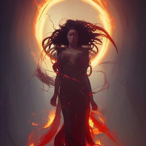 Intricate Fire Witch Concept Art in 8k