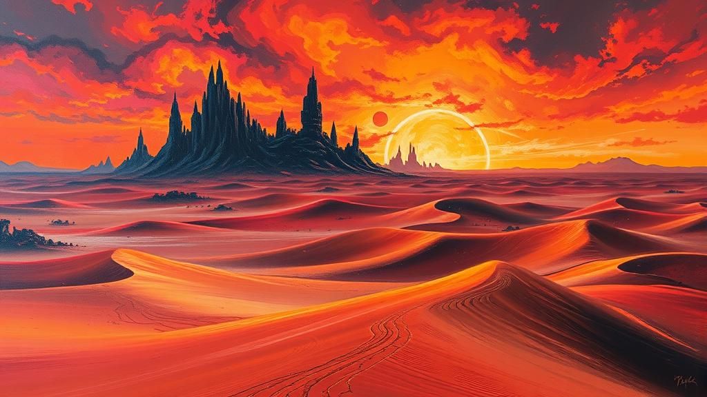 Dystopian Dune Landscape in Surreal Oil Painting Style