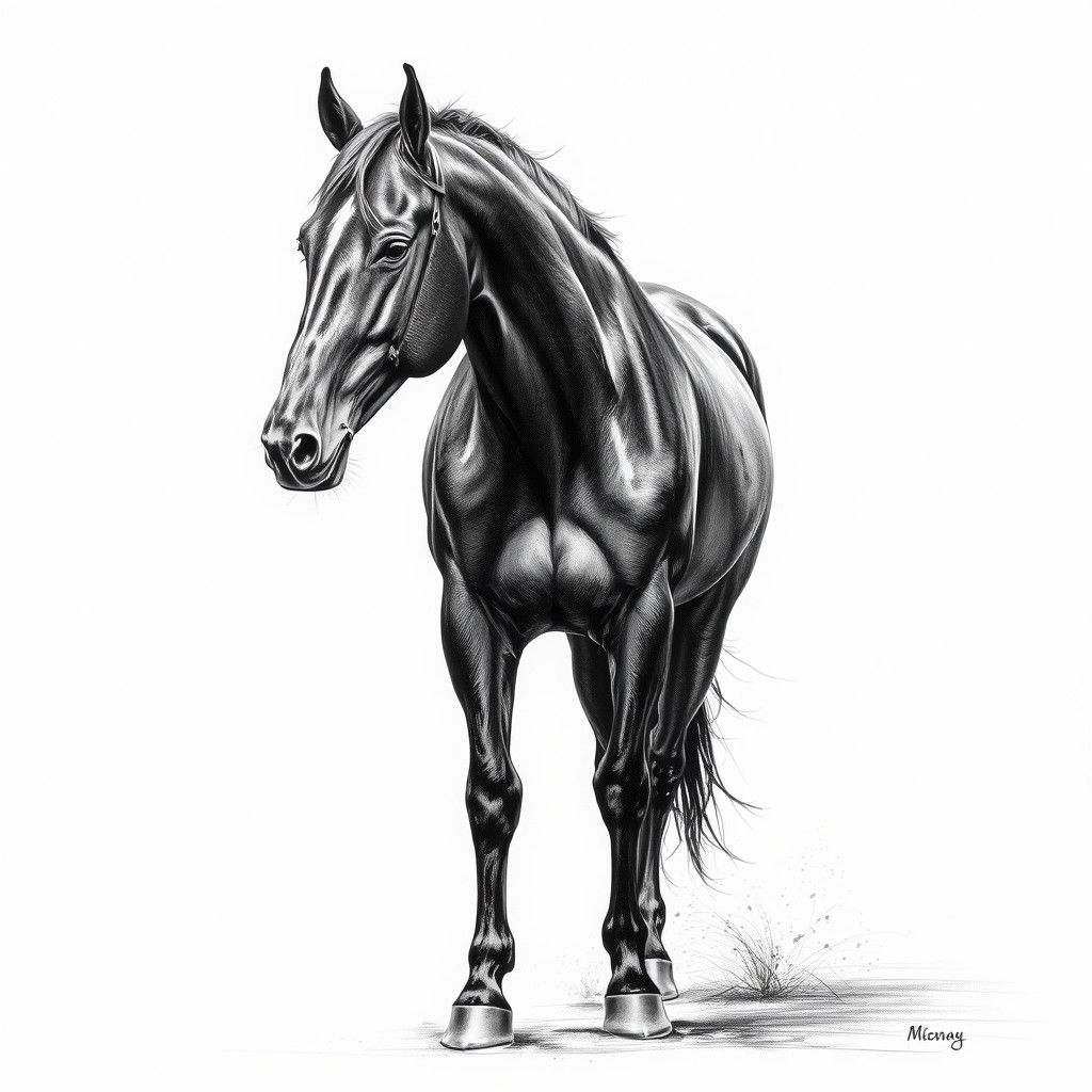 Majestic Horse Resting After Galloping: Hyperdetailed Charco...