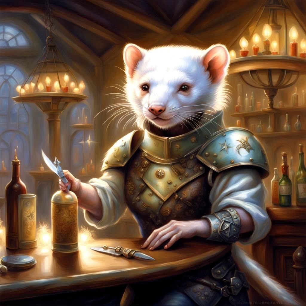 Albino Ferret Ready for a Fight