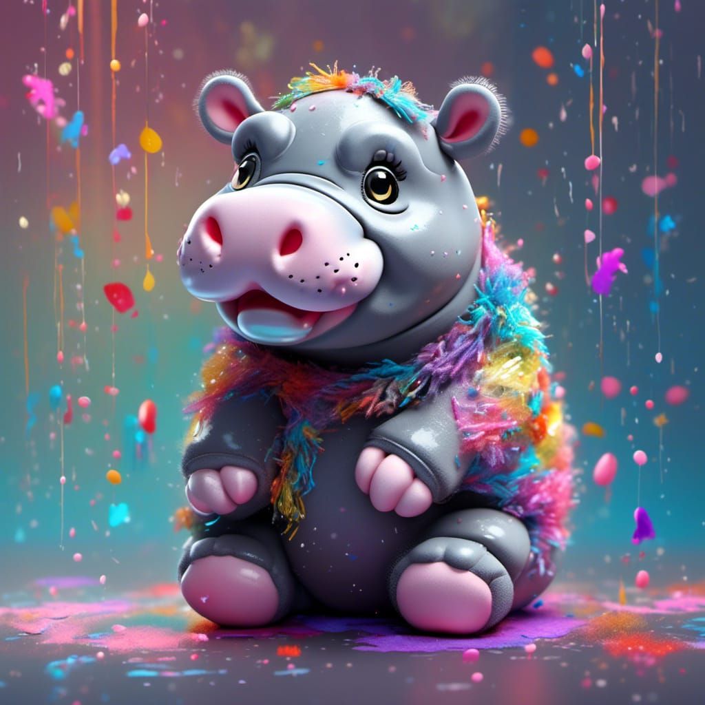 Hyperrealistic Fluffy Gray Hippo Plush Toy