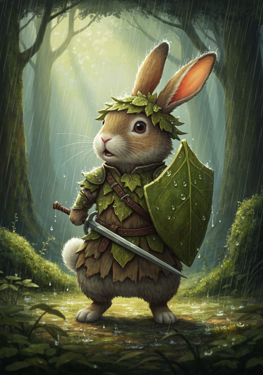 Frightened Rabbit Knight in Leaf Armor