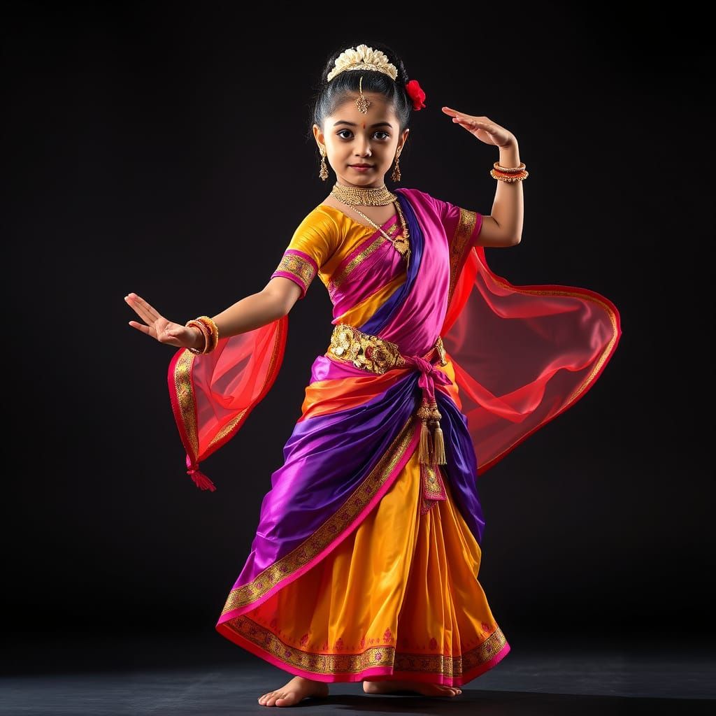 Glowing Hindi Dancer in Vibrant Silk and Organza Attire