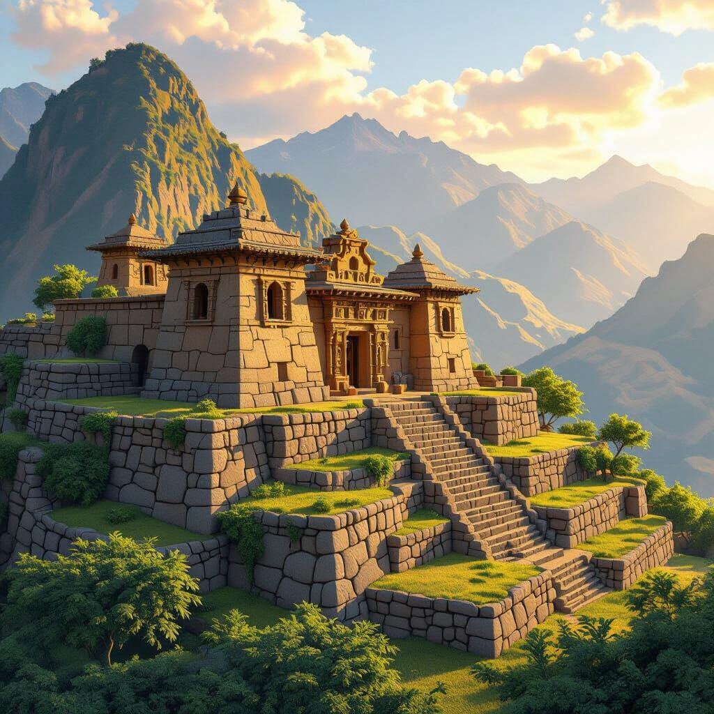 Ancient Incan Citadel in Andes Mountains