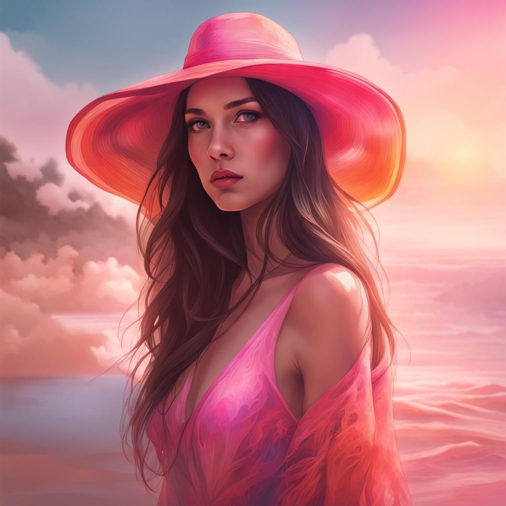 Double Exposure Portrait on Beach in Art Nouveau Style