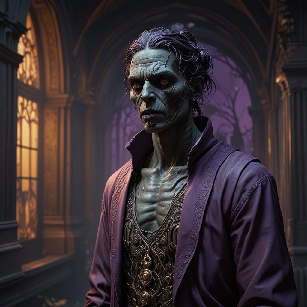 Hyperrealistic Zombie in Dark, Cinematic Landscape