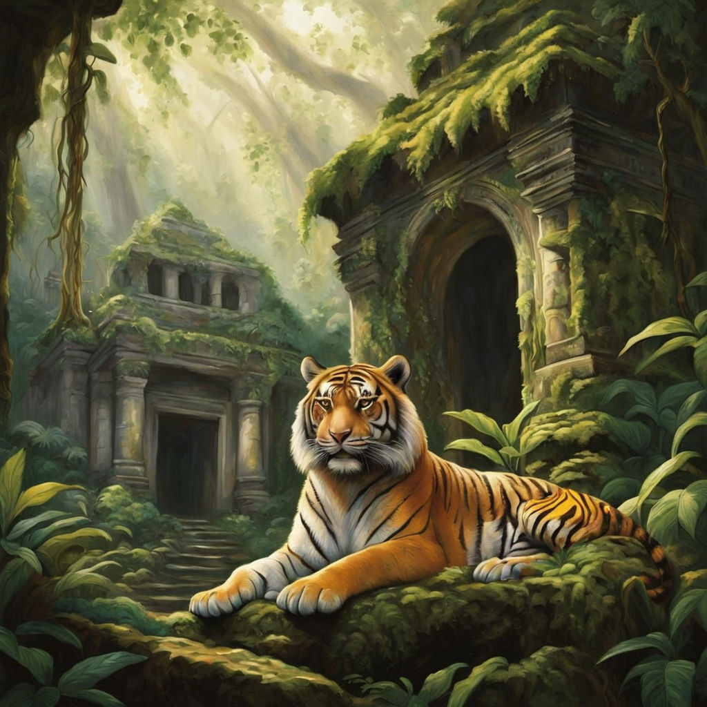 Tiger in Abandoned Monk Temple