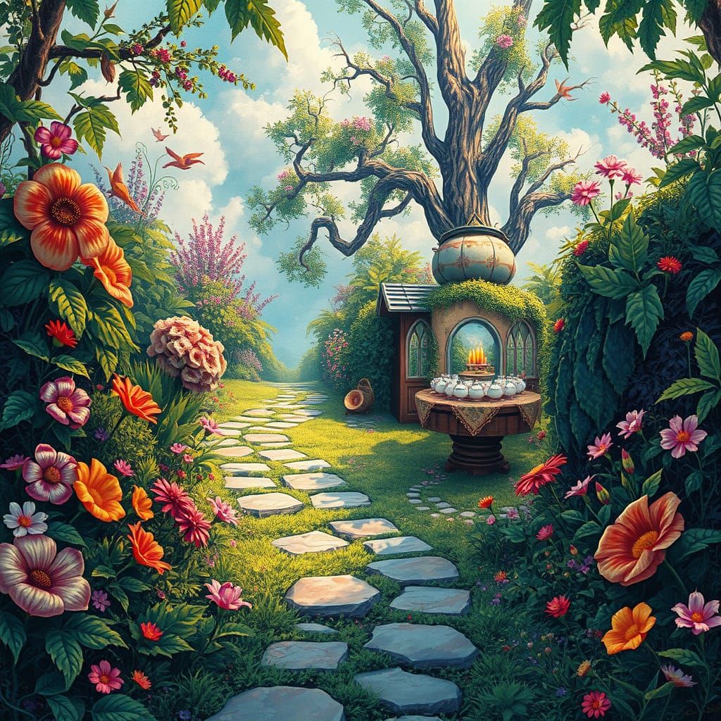 Enchanted Path to Whimsical Tea Party: Storybook Graffiti Ar...