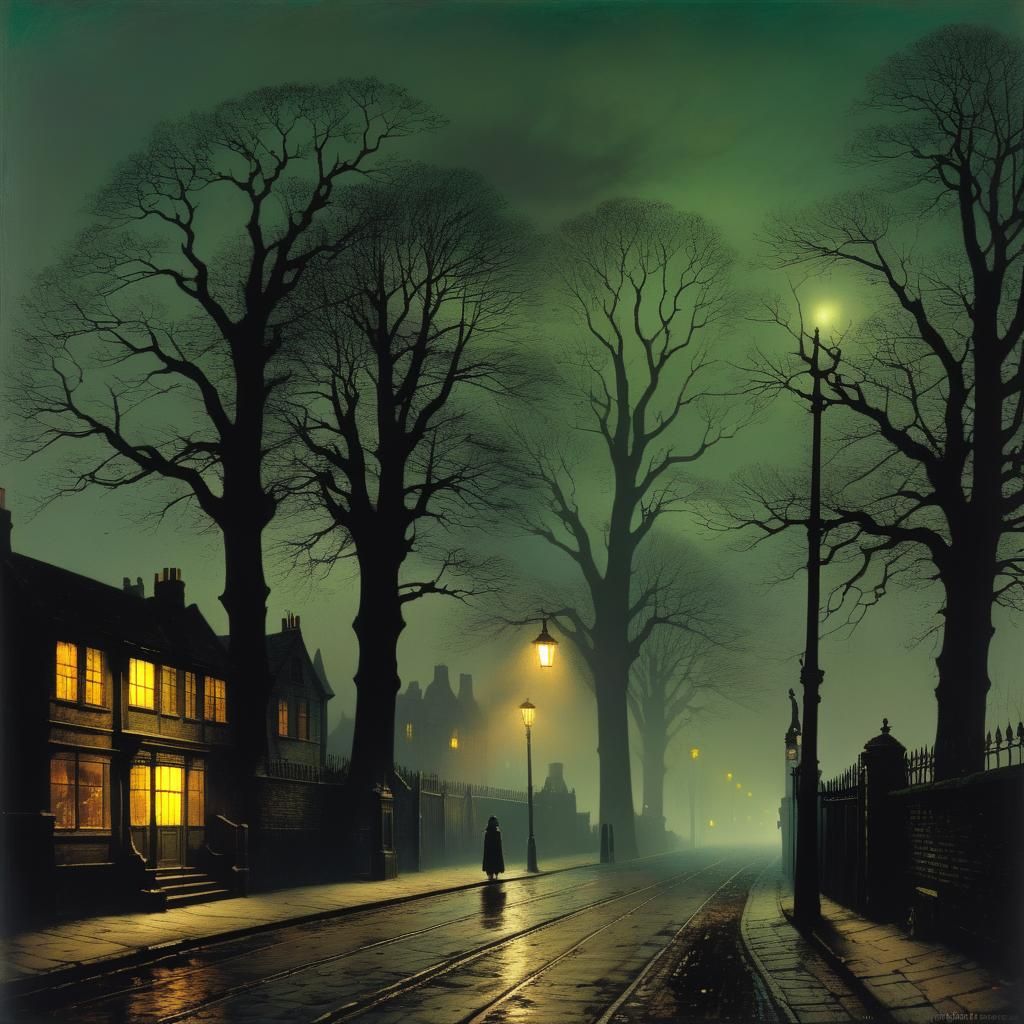 Grimdark Victorian Street Scene at Night